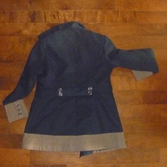Suzy Shier Navy and Tan Colorblock Peacoat - Picture 2 of 3